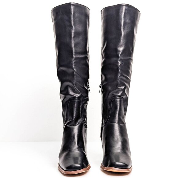 French Connection Women Black Vegan Leather Stretch Heel Round Toe Tall Boots 10 - Picture 2 of 9